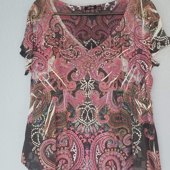 Apt. 9 Tops - 2 for $10 Apt. 9 black & pink embellished top